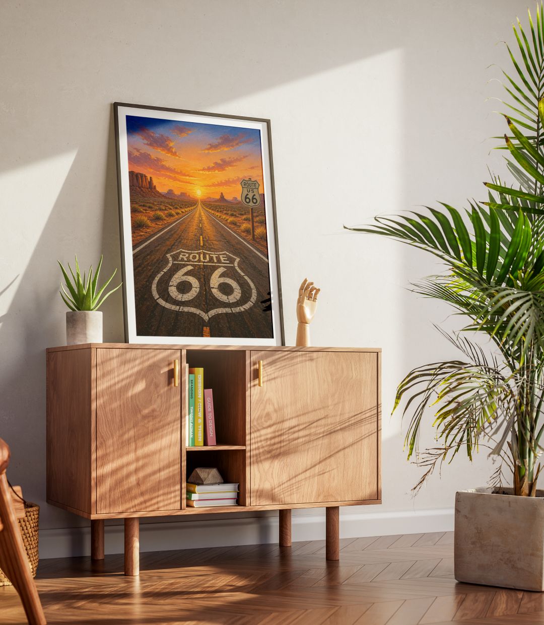 Route 66 Sunset Wall Art - Vintage American Highway Desert Landscape Poster