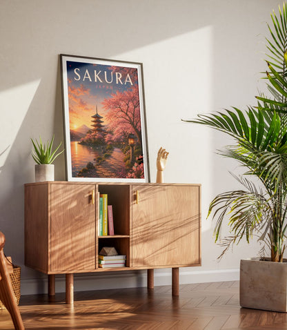 Sakura Japan Wall Art – Mount Fuji Cherry Blossom Japanese Travel Poster