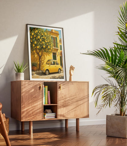 Italian Lemon Tree Wall Art – Vintage Mediterranean Yellow Car Tuscany Poster