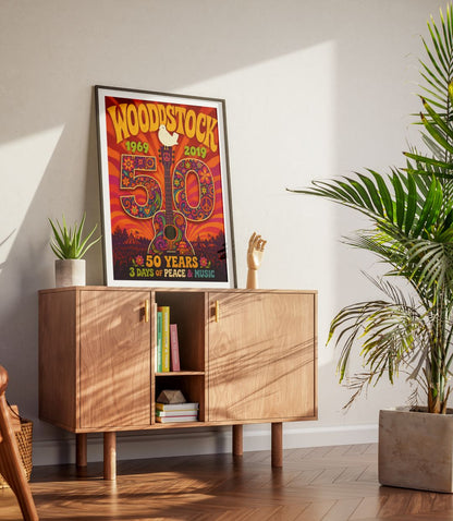 Woodstock 50 Years Wall Art – Retro Hippie Peace & Music Festival Poster