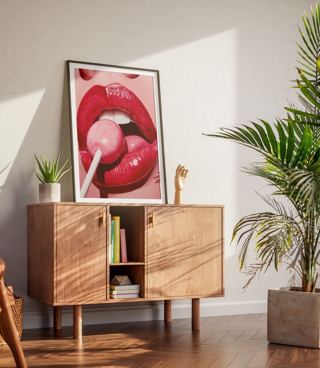 Lollipop Lips Pop Art - Bold Pink Candy Wall Art - Glamorous Modern Decor