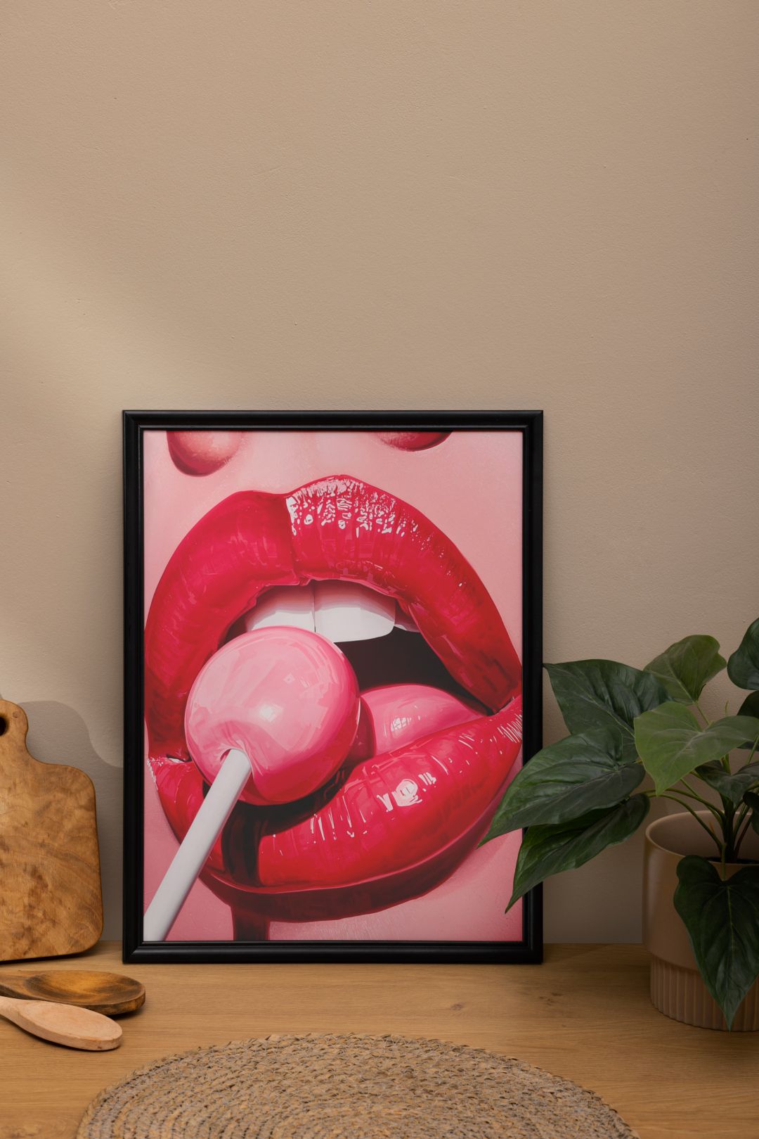Lollipop Lips Pop Art - Bold Pink Candy Wall Art - Glamorous Modern Decor