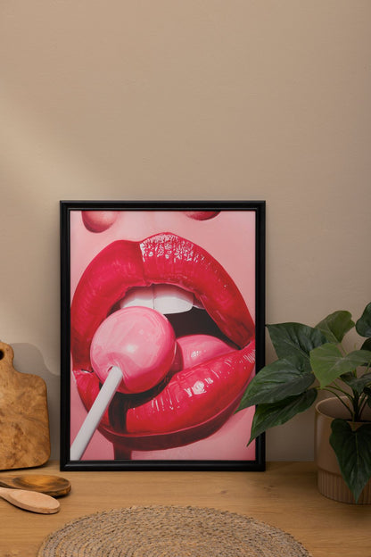 Lollipop Lips Pop Art - Bold Pink Candy Wall Art - Glamorous Modern Decor