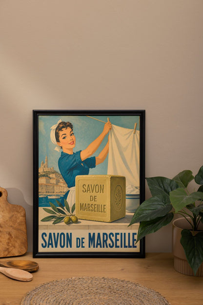Vintage Savon de Marseille Wall Art – French Riviera Retro Laundry Poster