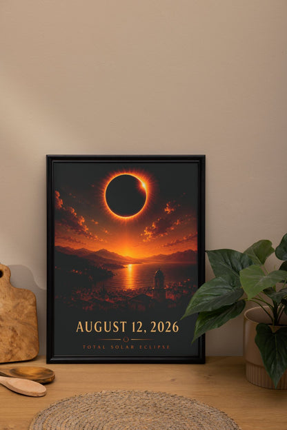 Total Solar Eclipse 2026 Wall Art - August 12 Eclipse Poster - Celestial Decor
