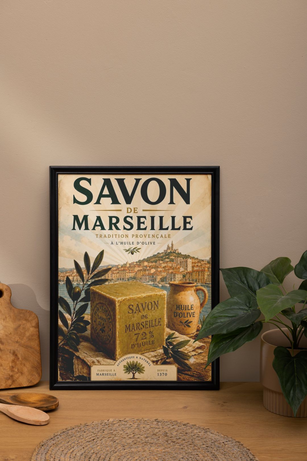 Vintage Savon de Marseille Poster – Provence Olive Oil French Wall Art