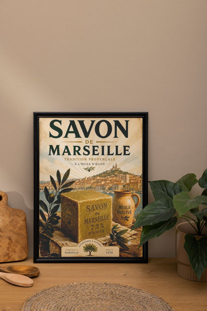 Vintage Savon de Marseille Poster – Provence Olive Oil French Wall Art