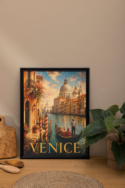 Venice Italy Travel Poster - Grand Canal Gondola Vintage Italian Wall Art