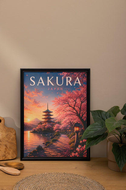 Sakura Japan Wall Art – Mount Fuji Cherry Blossom Japanese Travel Poster
