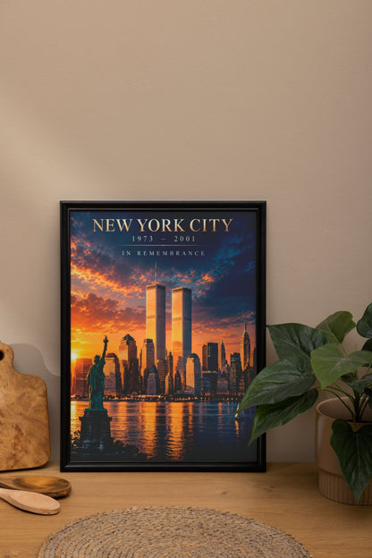 New York City Twin Towers Memorial Wall Art – 1973–2001 Remembrance Poster