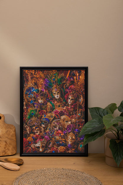 Venetian Masquerade Maximalist Wall Art – Luxury Carnival Masks & Baroque Decor
