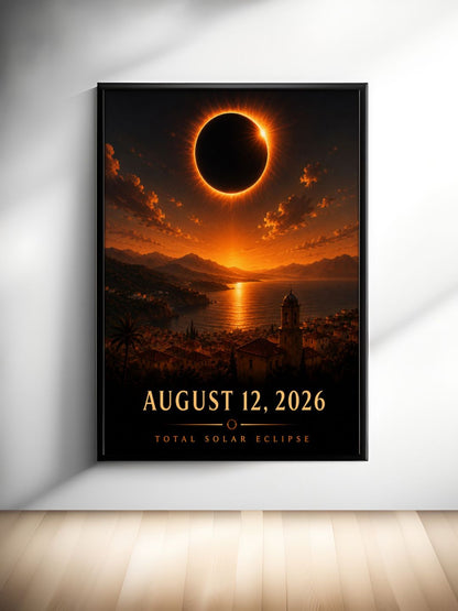 Total Solar Eclipse 2026 Wall Art - August 12 Eclipse Poster - Celestial Decor