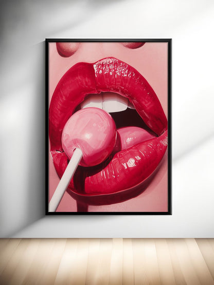 Lollipop Lips Pop Art - Bold Pink Candy Wall Art - Glamorous Modern Decor