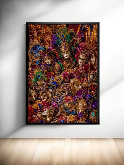 Venetian Masquerade Maximalist Wall Art – Luxury Carnival Masks & Baroque Decor