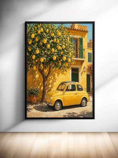 Italian Lemon Tree Wall Art – Vintage Mediterranean Yellow Car Tuscany Poster