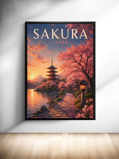 Sakura Japan Wall Art – Mount Fuji Cherry Blossom Japanese Travel Poster