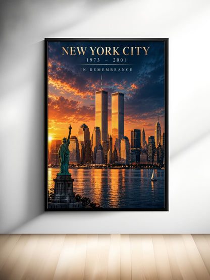 New York City Twin Towers Memorial Wall Art – 1973–2001 Remembrance Poster