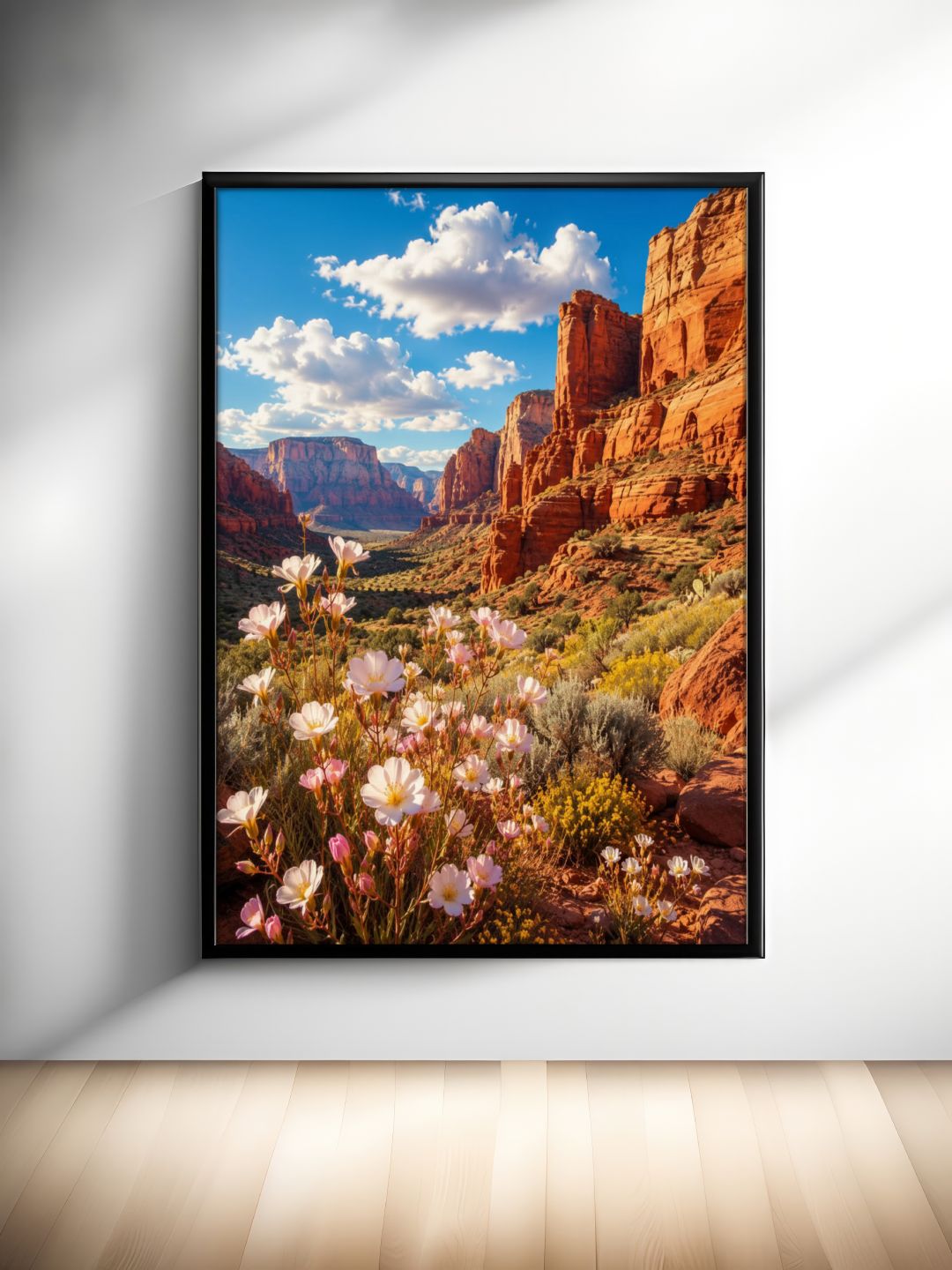 Southwest Canyon Wall Art – Red Rock Desert and Wildflower Landscape Poster