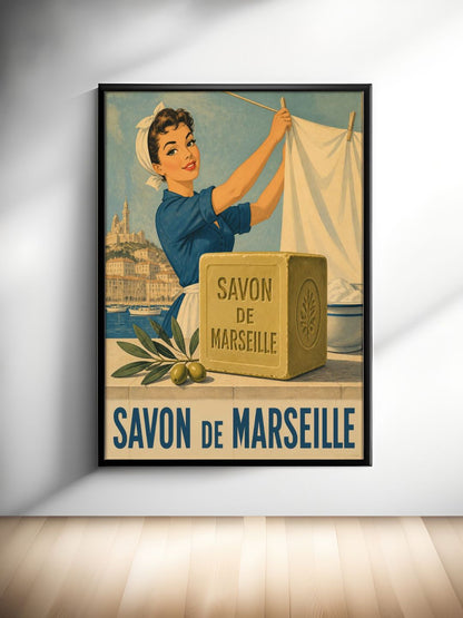 Vintage Savon de Marseille Wall Art – French Riviera Retro Laundry Poster