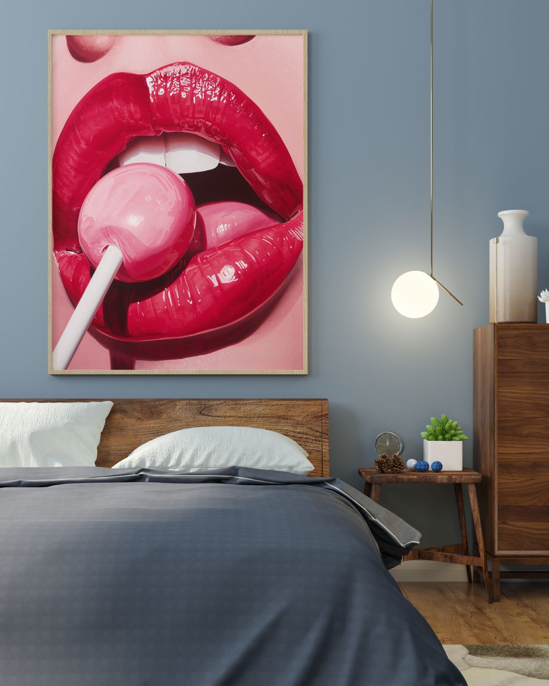 Lollipop Lips Pop Art - Bold Pink Candy Wall Art - Glamorous Modern Decor