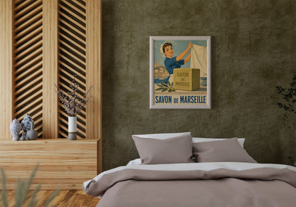 Vintage Savon de Marseille Wall Art – French Riviera Retro Laundry Poster
