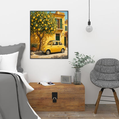 Italian Lemon Tree Wall Art – Vintage Mediterranean Yellow Car Tuscany Poster