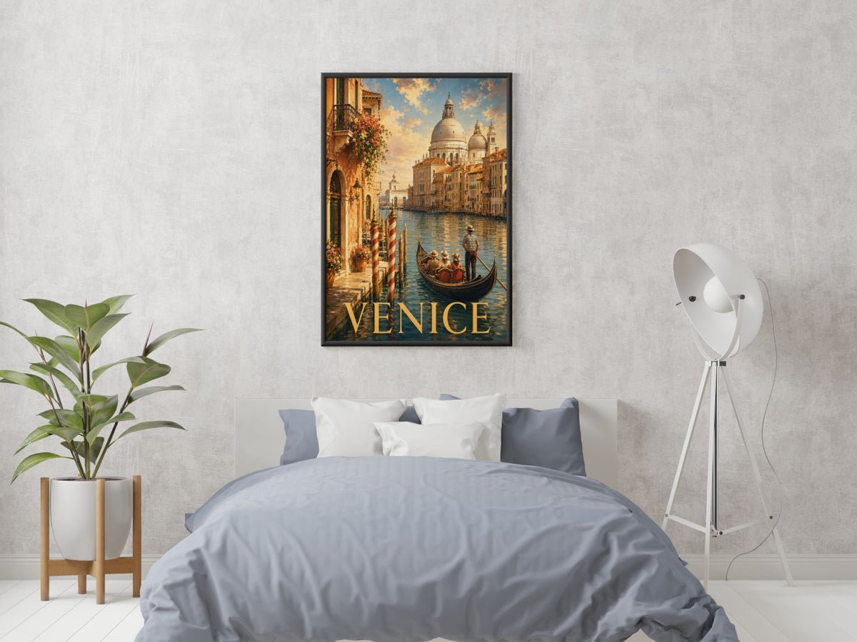 Venice Italy Travel Poster - Grand Canal Gondola Vintage Italian Wall Art