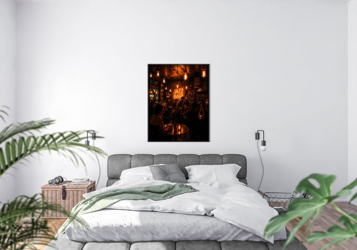 Vintage Jazz Bar Wall Art – Moody Live Music Lounge & Neon Night Poster