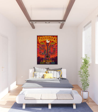 Woodstock 50 Years Wall Art – Retro Hippie Peace & Music Festival Poster