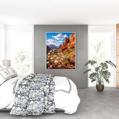 Southwest Canyon Wall Art – Red Rock Desert and Wildflower Landscape Poster