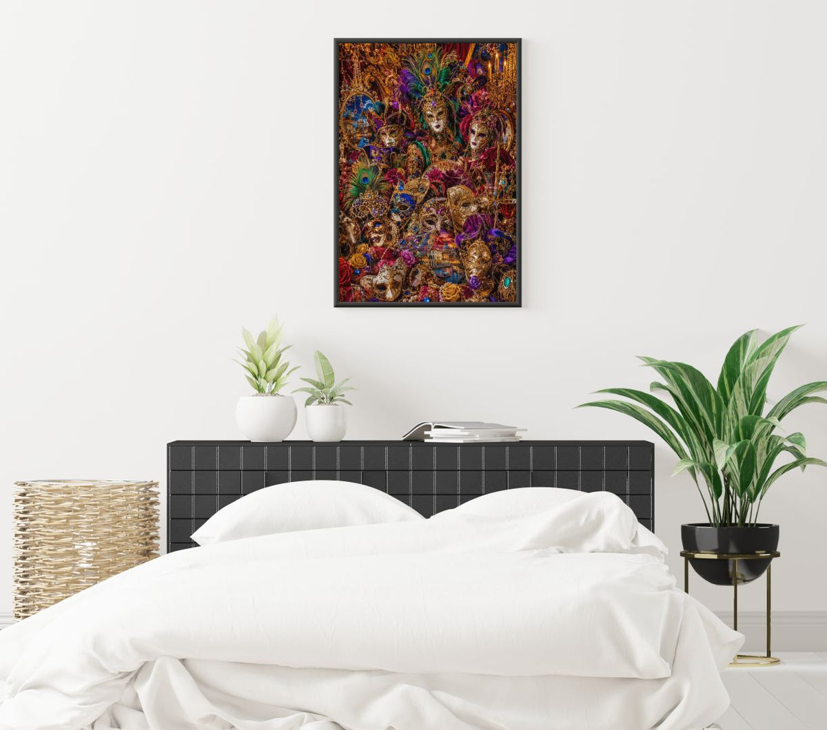 Venetian Masquerade Maximalist Wall Art – Luxury Carnival Masks & Baroque Decor