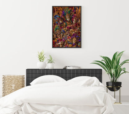 Venetian Masquerade Maximalist Wall Art – Luxury Carnival Masks & Baroque Decor