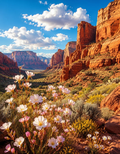Southwest Canyon Wall Art – Red Rock Desert and Wildflower Landscape Poster