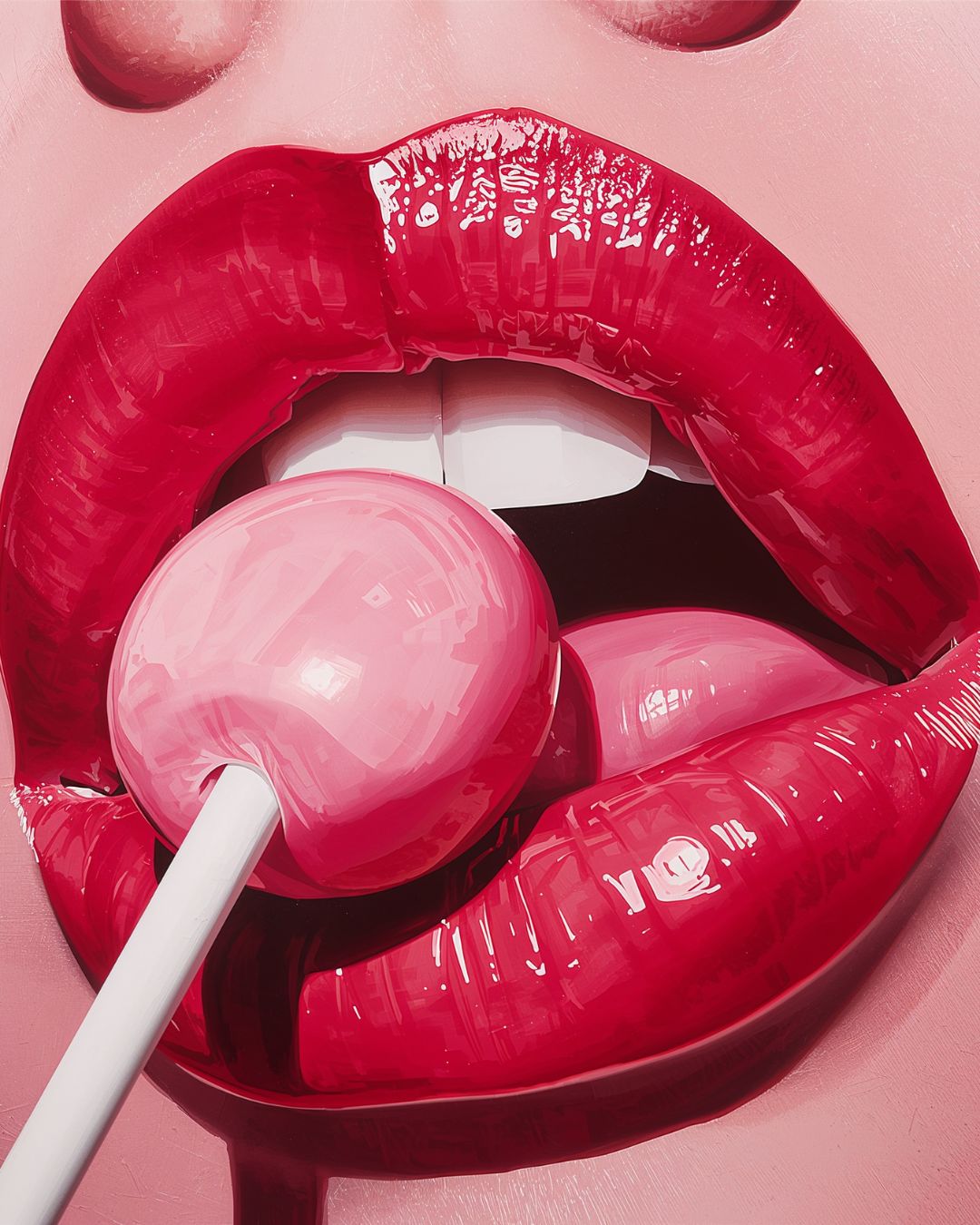 Lollipop Lips Pop Art - Bold Pink Candy Wall Art - Glamorous Modern Decor