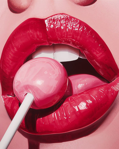 Lollipop Lips Pop Art - Bold Pink Candy Wall Art - Glamorous Modern Decor