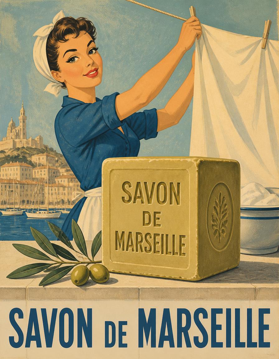 Vintage Savon de Marseille Wall Art – French Riviera Retro Laundry Poster