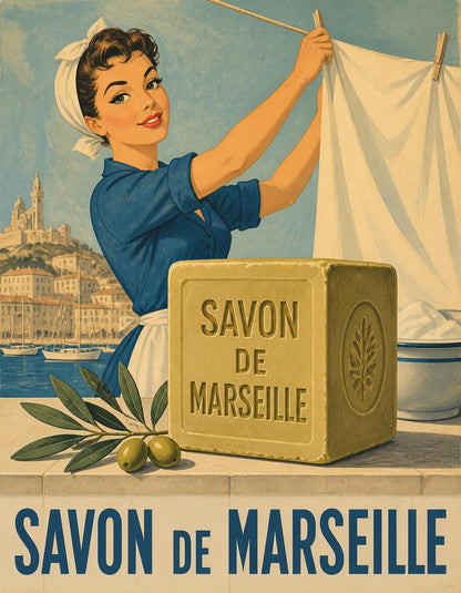 Vintage Savon de Marseille Wall Art – French Riviera Retro Laundry Poster