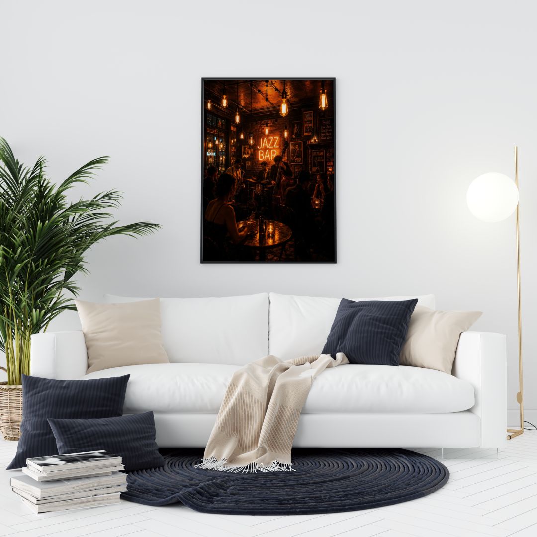 Vintage Jazz Bar Wall Art – Moody Live Music Lounge & Neon Night Poster