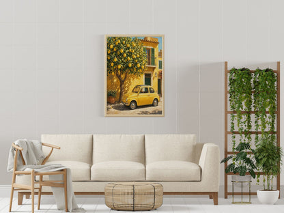 Italian Lemon Tree Wall Art – Vintage Mediterranean Yellow Car Tuscany Poster