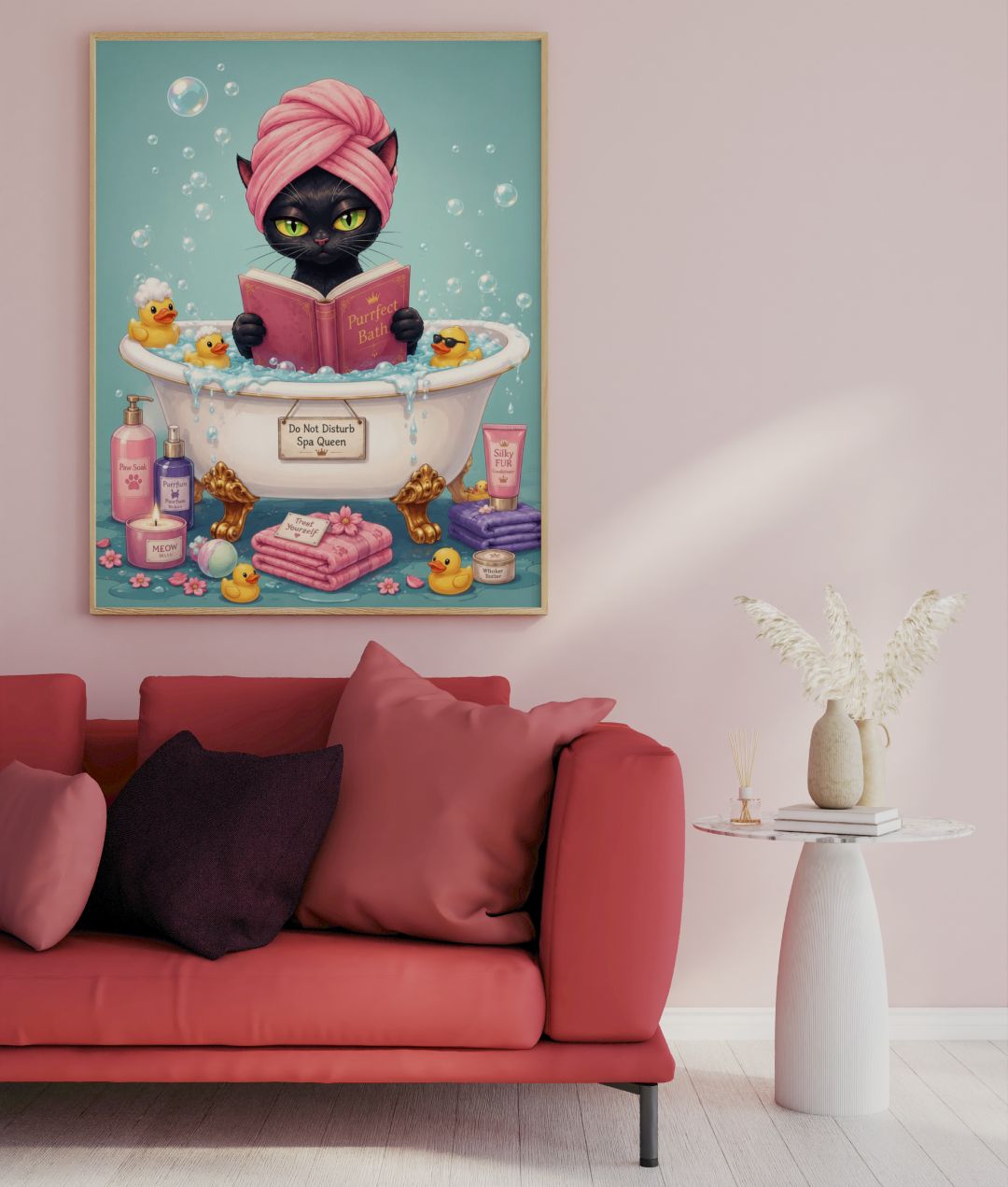 Black Cat Spa Wall Art - Funny Bathtub Poster - Whimsical Bathroom Decor