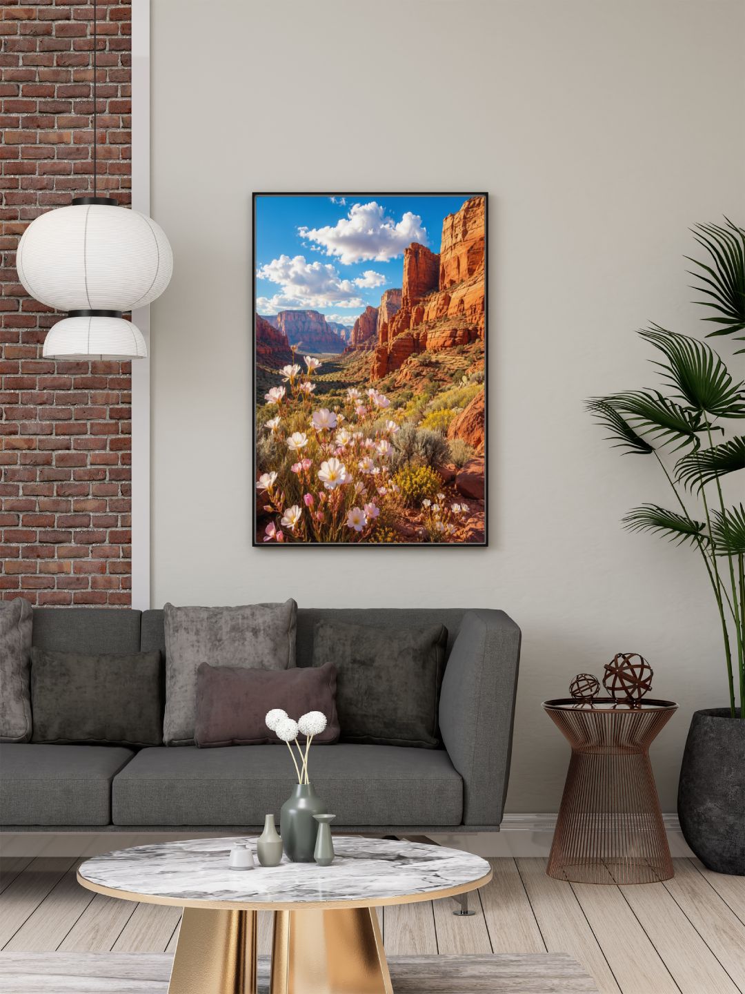 Southwest Canyon Wall Art – Red Rock Desert and Wildflower Landscape Poster