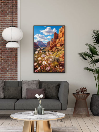 Southwest Canyon Wall Art – Red Rock Desert and Wildflower Landscape Poster