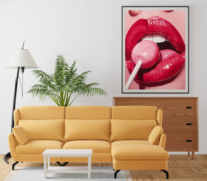 Lollipop Lips Pop Art - Bold Pink Candy Wall Art - Glamorous Modern Decor