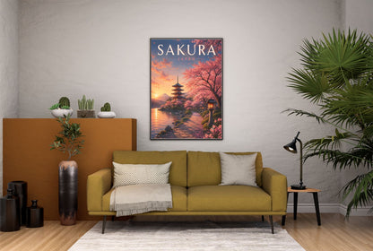 Sakura Japan Wall Art – Mount Fuji Cherry Blossom Japanese Travel Poster