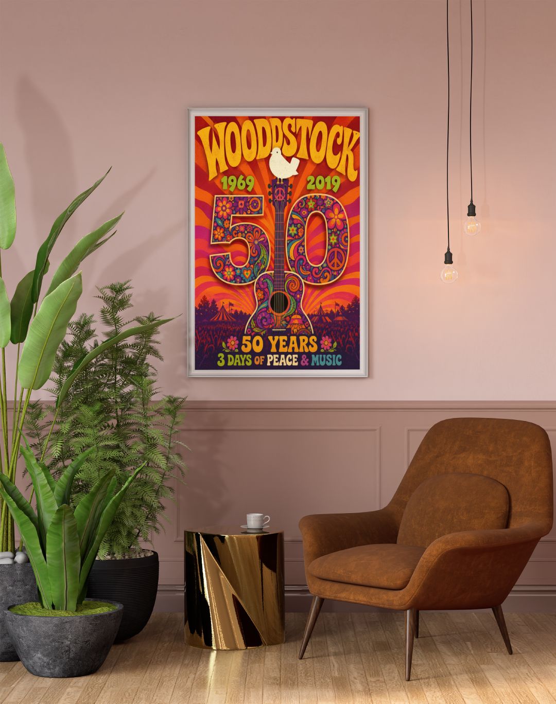 Woodstock 50 Years Wall Art – Retro Hippie Peace & Music Festival Poster