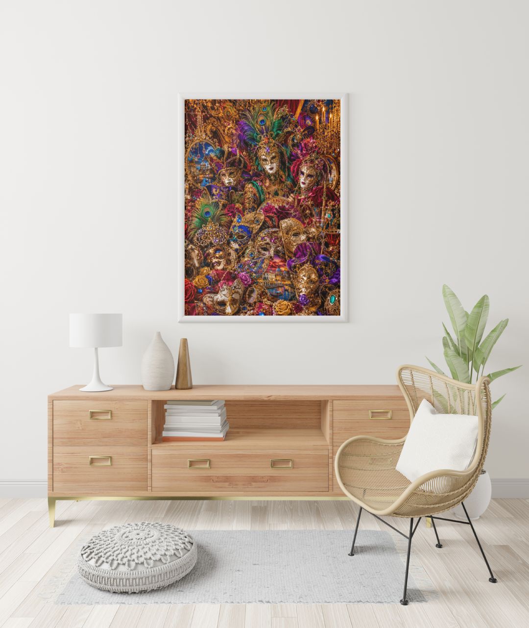 Venetian Masquerade Maximalist Wall Art – Luxury Carnival Masks & Baroque Decor