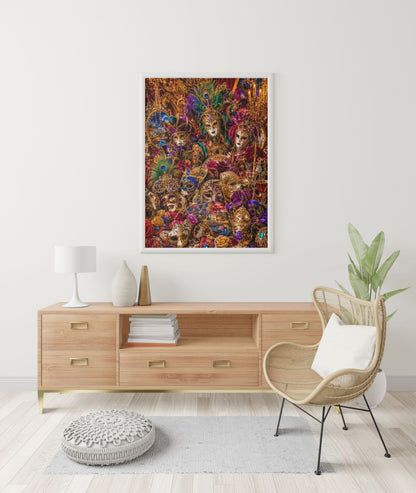 Venetian Masquerade Maximalist Wall Art – Luxury Carnival Masks & Baroque Decor