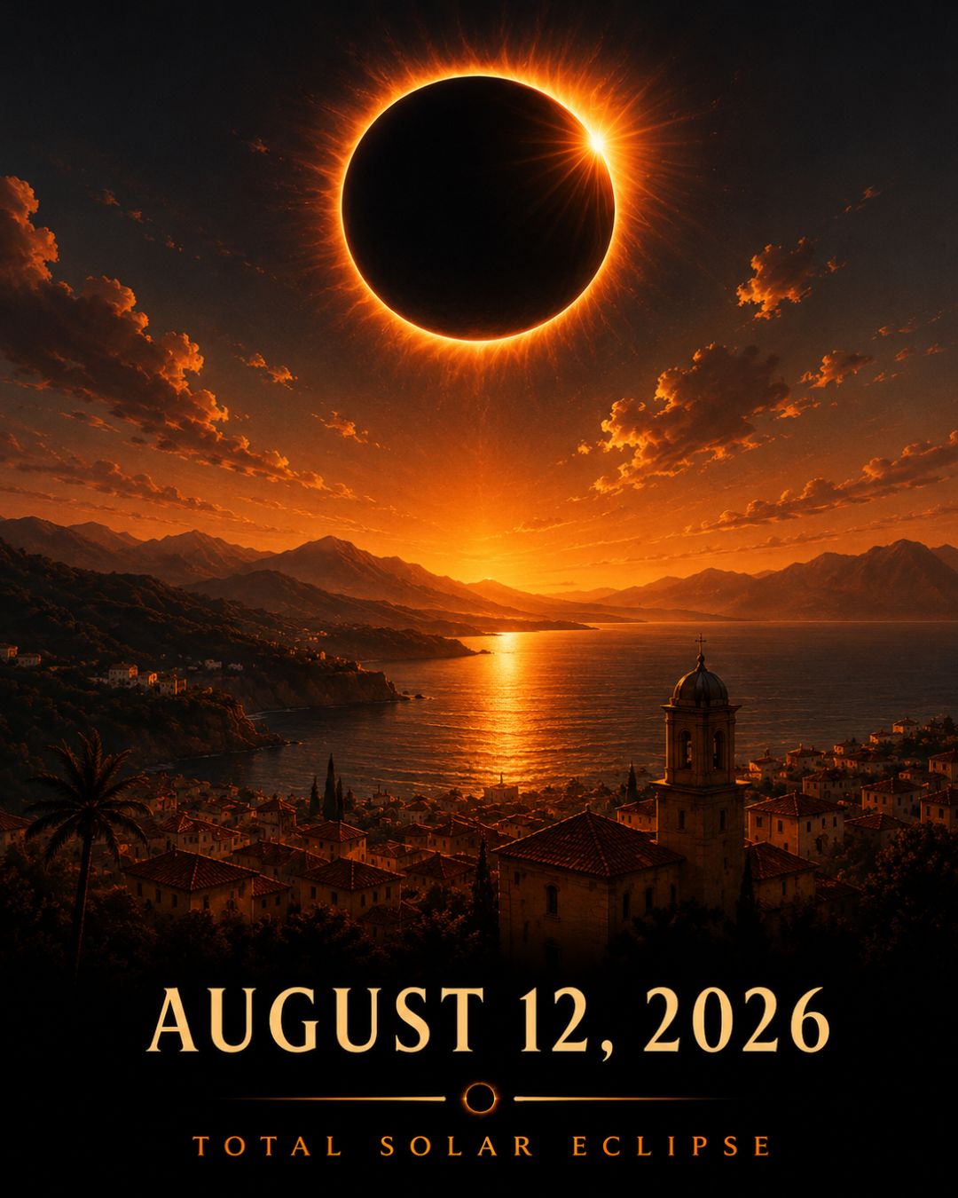 Total Solar Eclipse 2026 Wall Art - August 12 Eclipse Poster - Celestial Decor