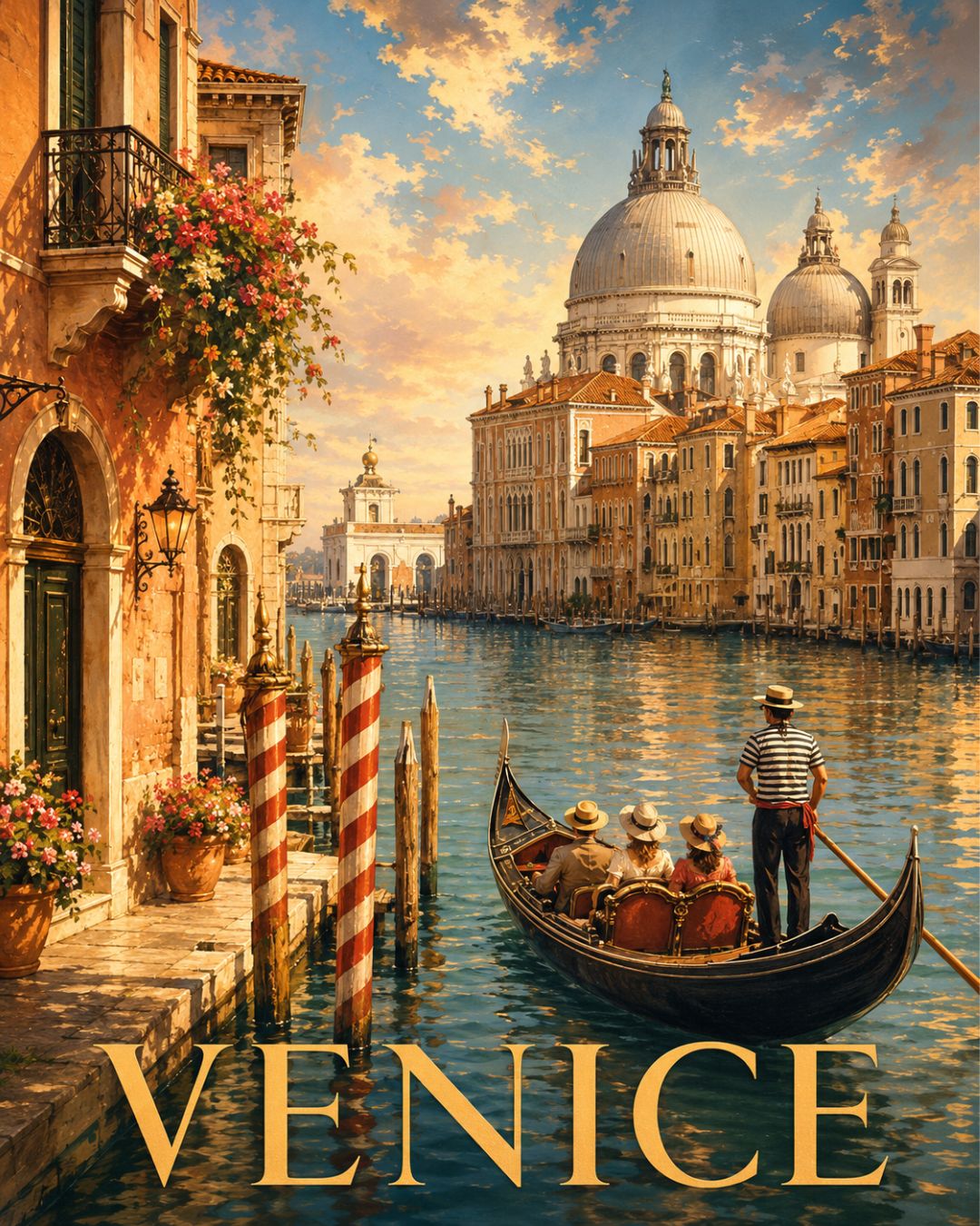 Venice Italy Travel Poster - Grand Canal Gondola Vintage Italian Wall Art