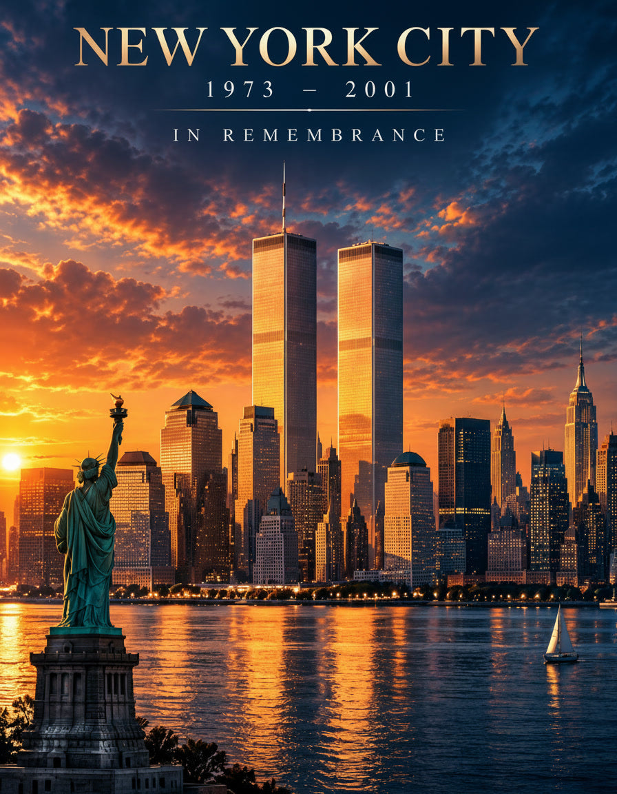 New York City Twin Towers Memorial Wall Art – 1973–2001 Remembrance Poster